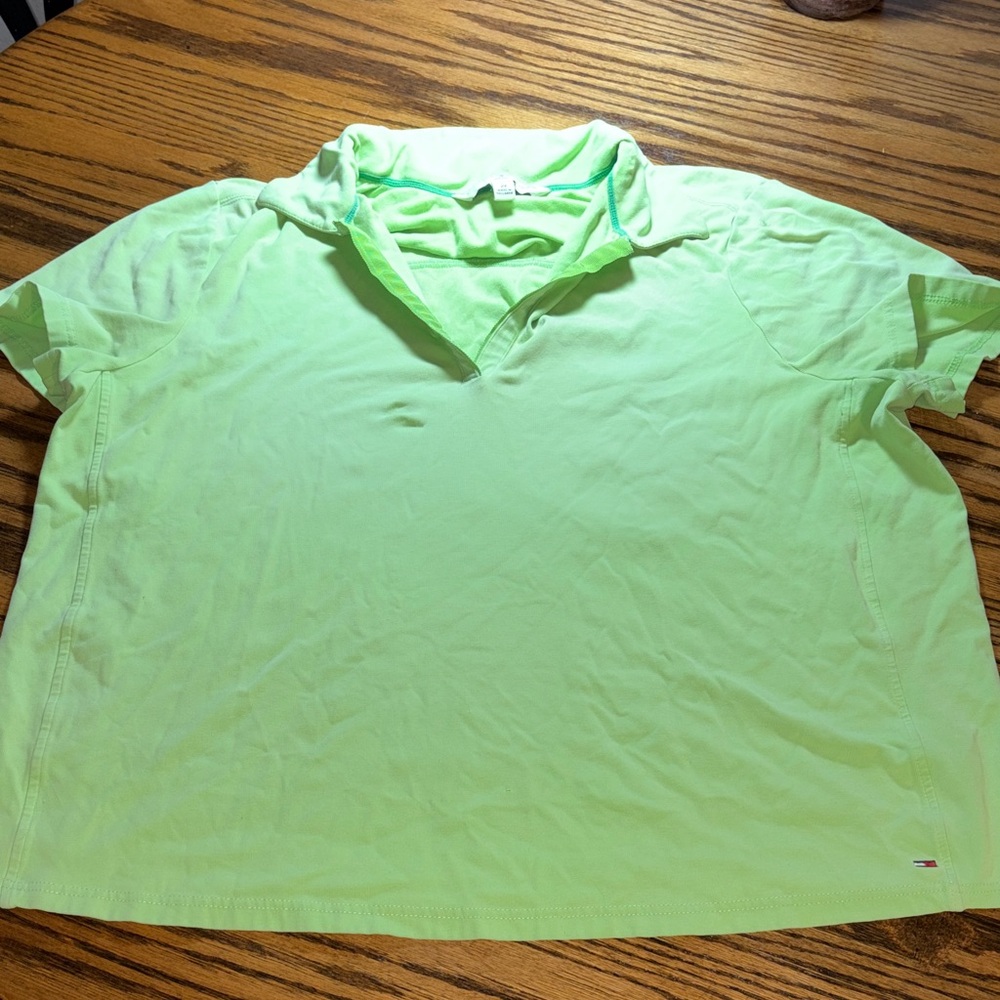 Vintage Tommy Hilfiger lime green polo shirt sleeve distressed cotton collectors